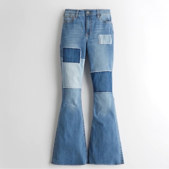 Hollister Denim - Hollister High-Rise Flare Patchwork Jeans – Size 15R (W32 L31)